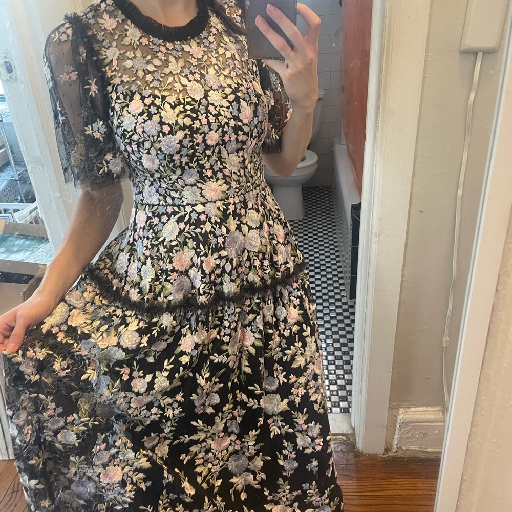 Needle & Thread Floral Lace-Trim Black Maxi Dress with Pastel Blooms - Picture 3 of 7